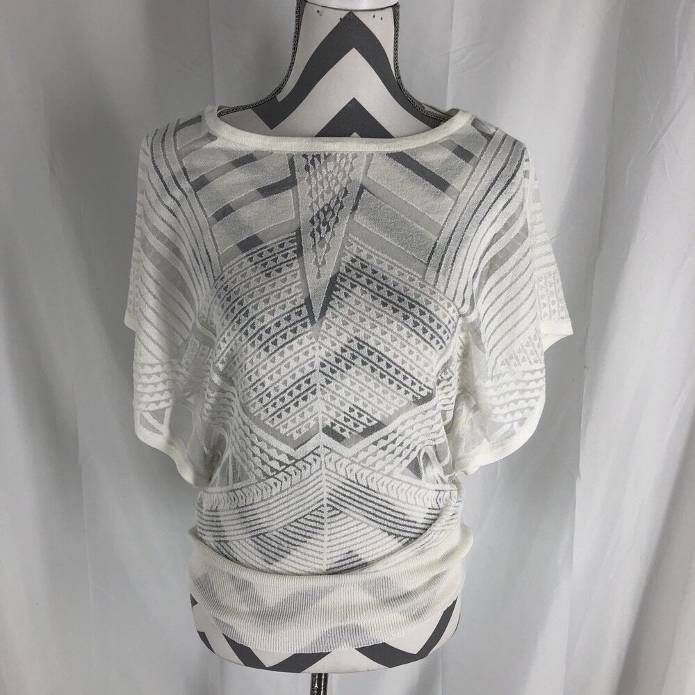 White House Black Market Sheer Textured Sweater Pullover Ivory Small